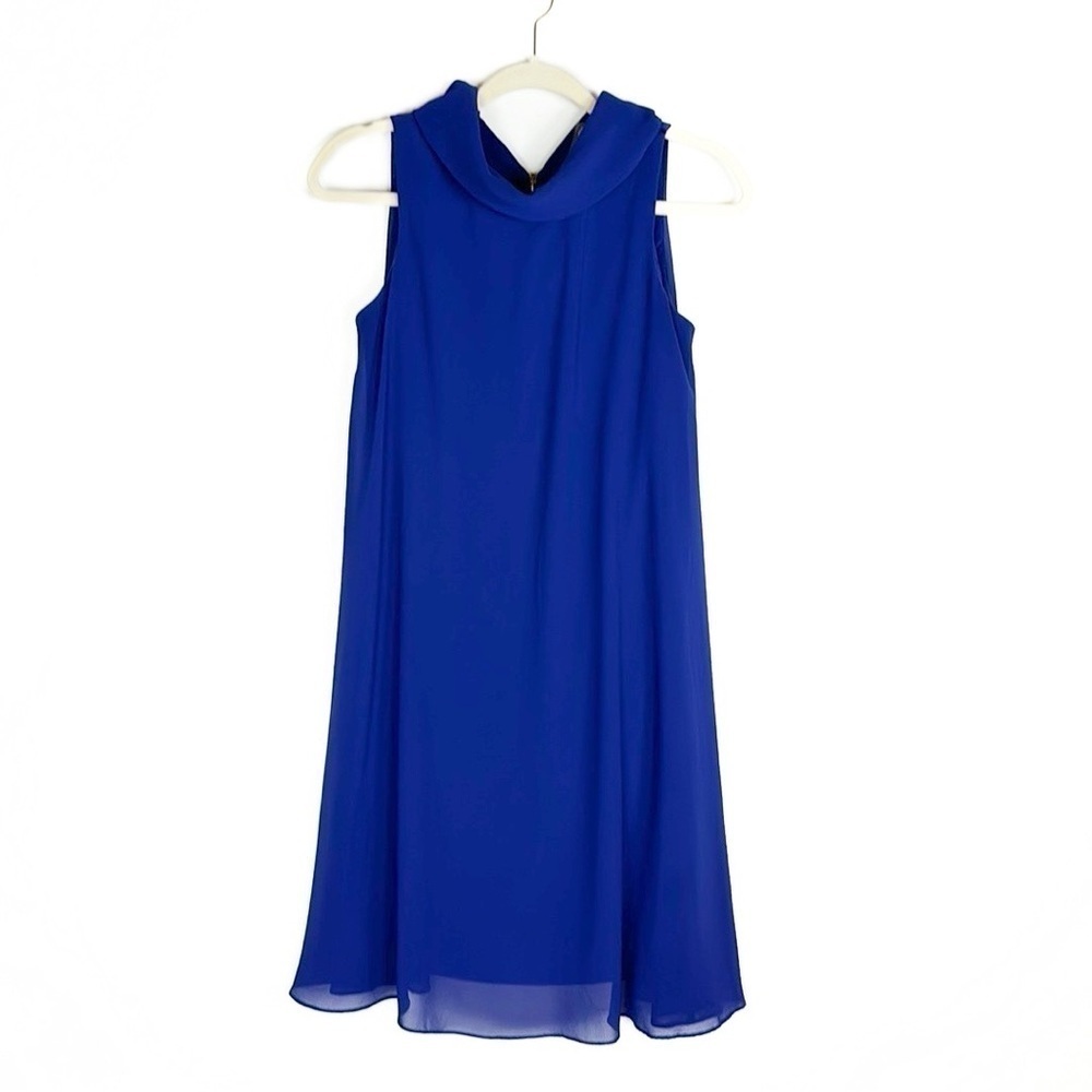 Vince Camuto Sleeveless Mock Neck Sheer Lined Above Knee Party Shift Dress - Picture 2 of 15